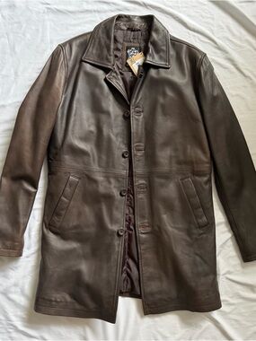 Men's Dark Brown Leather Trench Coat - Classic Style